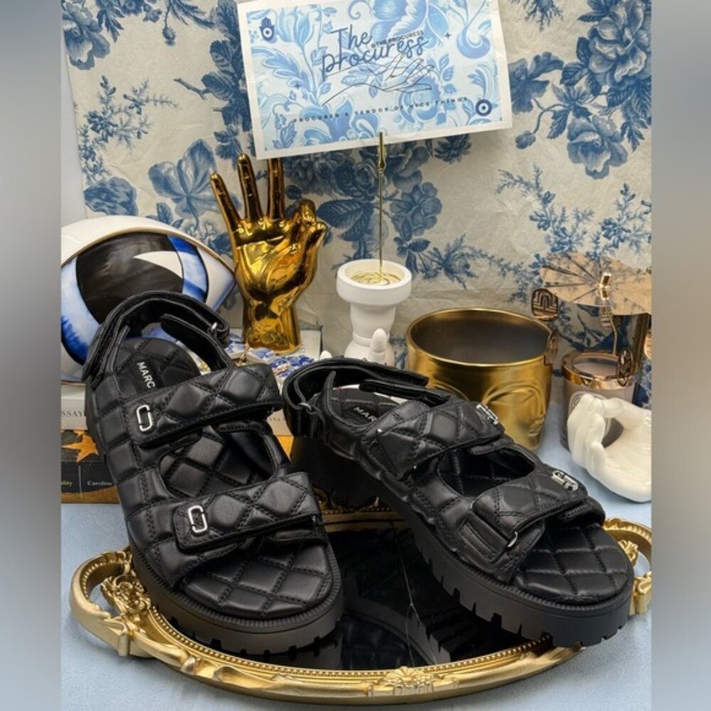 🆕 MARC JACOBS 🧿 NWOB The Quilted Sunny Leather Dad Sandals, Black - Sz 39 US 9 - Picture 3 of 16